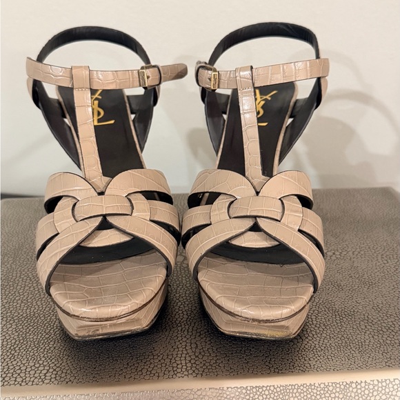 YSL Taupe Strappy Women's Heels - Picture 4 of 6